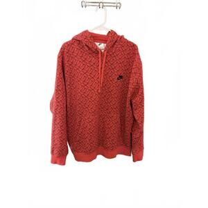 Nike Red Patterned Hoodie Sweatshirt with Black Logo